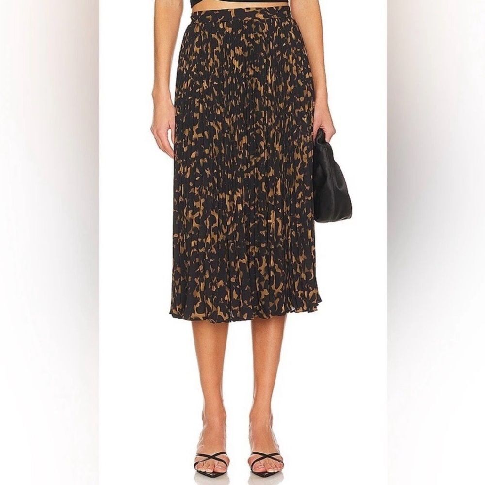 Theory Sunburst Tortoise Midi Skirt Pleated Dark Brown Multi Size 4